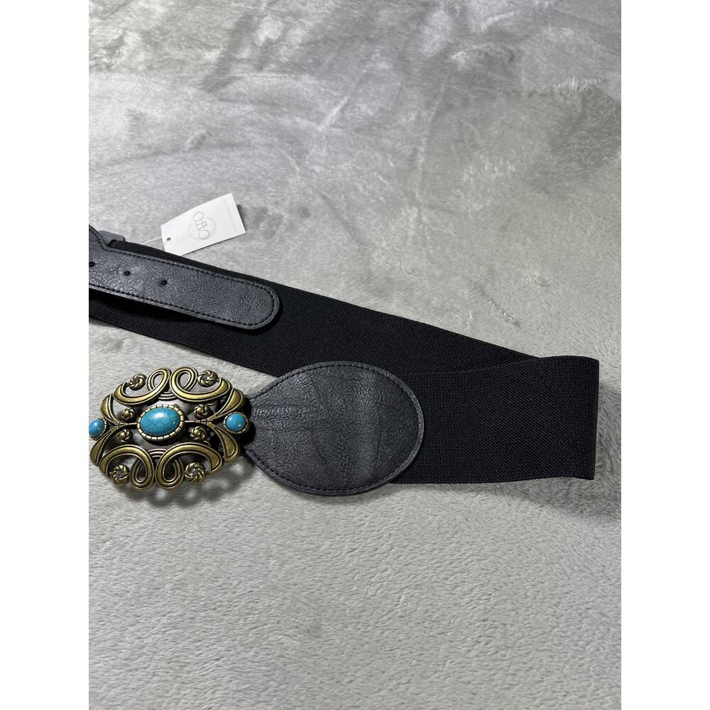 NWT Black Stretch Waist Clincher Belt Turquoise Western Boho 1X - Picture 5 of 5